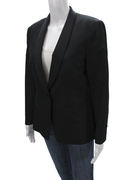 Richard Tyler Women Basic Jacket Black Striped 57% Wool Button Size 44