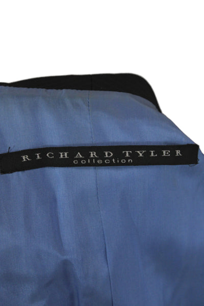 Richard Tyler Women Basic Jacket Black Striped 57% Wool Button Size 44