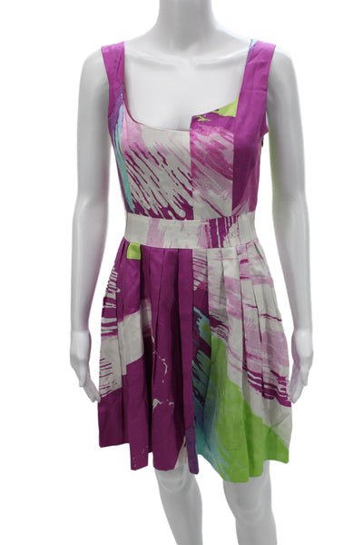 James Coviello Women Fit & Flare Square Neck Multicolor Mini Dress Size 4
