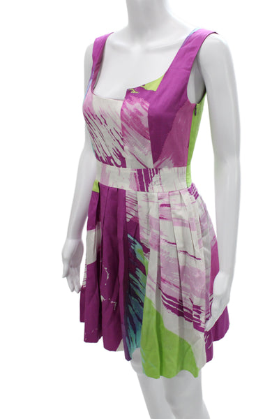 James Coviello Women Fit & Flare Square Neck Multicolor Mini Dress Size 4