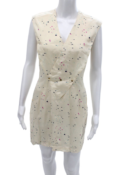 Lauren Moffatt Womens Ivory Silk V Neck Mini Dress Geometric Sleeveless Size 2