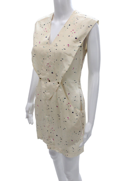 Lauren Moffatt Womens Ivory Silk V Neck Mini Dress Geometric Sleeveless Size 2