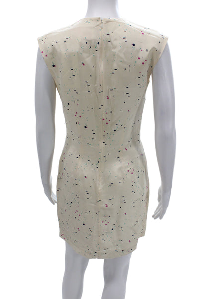 Lauren Moffatt Womens Ivory Silk V Neck Mini Dress Geometric Sleeveless Size 2