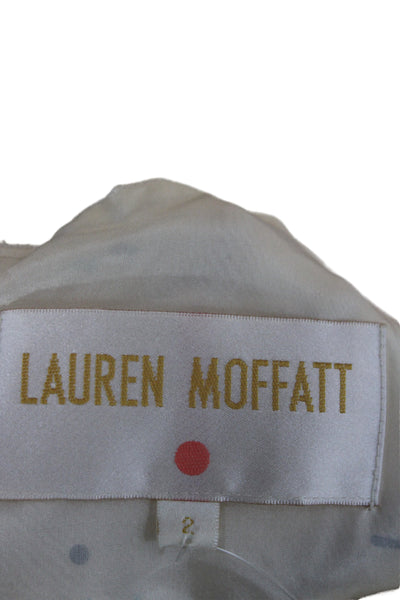 Lauren Moffatt Womens Ivory Silk V Neck Mini Dress Geometric Sleeveless Size 2