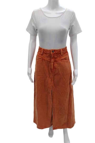 We The Free Women Boho Straight Pencil Long Skirt Orange 100% Cotton Size 0