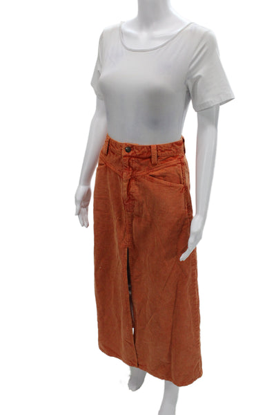 We The Free Women Boho Straight Pencil Long Skirt Orange 100% Cotton Size 0