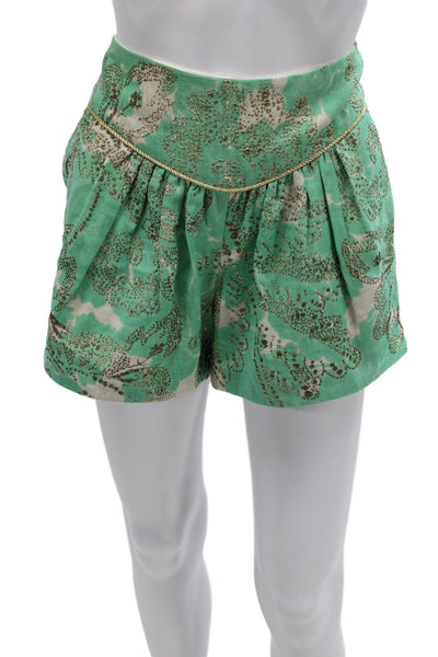 Milly Womens Paperbag Floral Wool Shorts Green Size 2