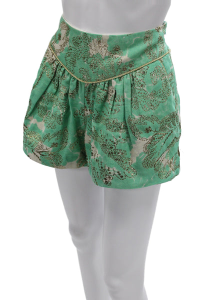 Milly Womens Paperbag Floral Wool Shorts Green Size 2