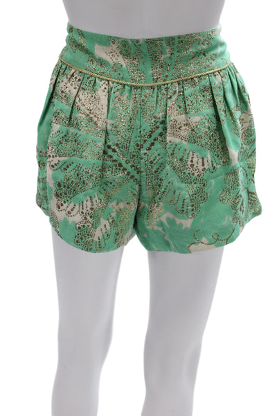 Milly Womens Paperbag Floral Wool Shorts Green Size 2