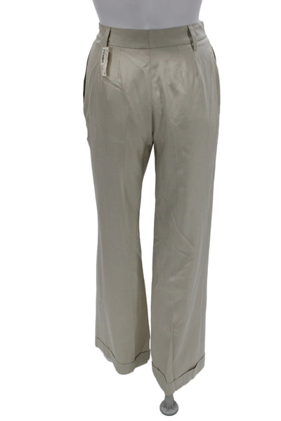 Bernard Zins Women Dress Pants Beige 100% Silk Button Closure Size 4