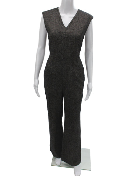 Steven Alan Women Gray Herringbone Wool V-Neck Sleeveless Zip Jumpsuit Size 4