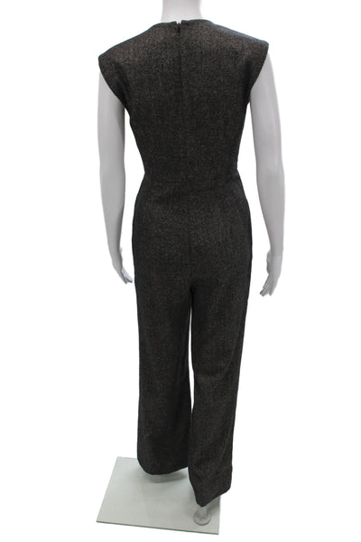 Steven Alan Women Gray Herringbone Wool V-Neck Sleeveless Zip Jumpsuit Size 4
