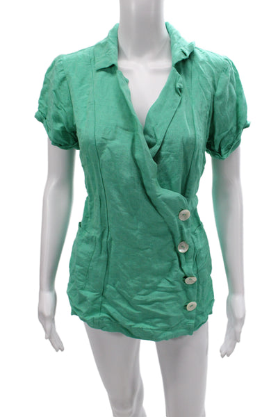 Show Me Your Mumu Women Collared Short Sleeve Green Romper Linen Size S