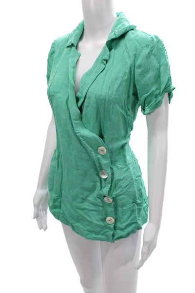 Show Me Your Mumu Women Collared Short Sleeve Green Romper Linen Size S