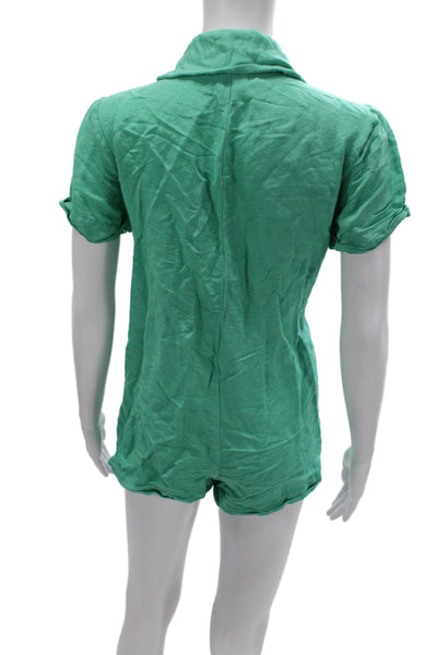 Show Me Your Mumu Women Collared Short Sleeve Green Romper Linen Size S