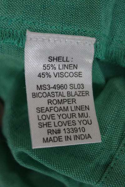 Show Me Your Mumu Women Collared Short Sleeve Green Romper Linen Size S