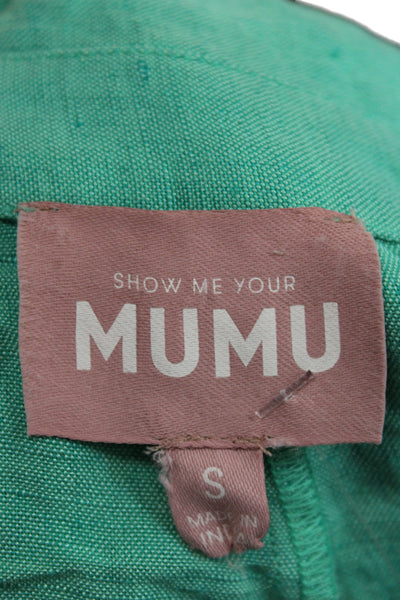 Show Me Your Mumu Women Collared Short Sleeve Green Romper Linen Size S