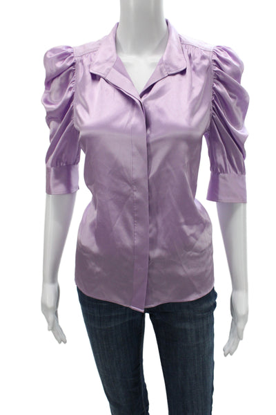 Frame Womens Basic Purple Silk Collared 3/4 Sleeve Blouse Size S