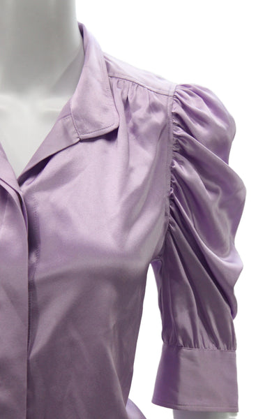 Frame Womens Basic Purple Silk Collared 3/4 Sleeve Blouse Size S