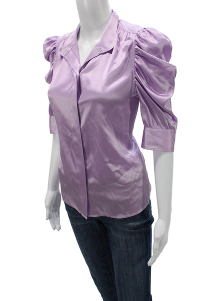 Frame Womens Basic Purple Silk Collared 3/4 Sleeve Blouse Size S