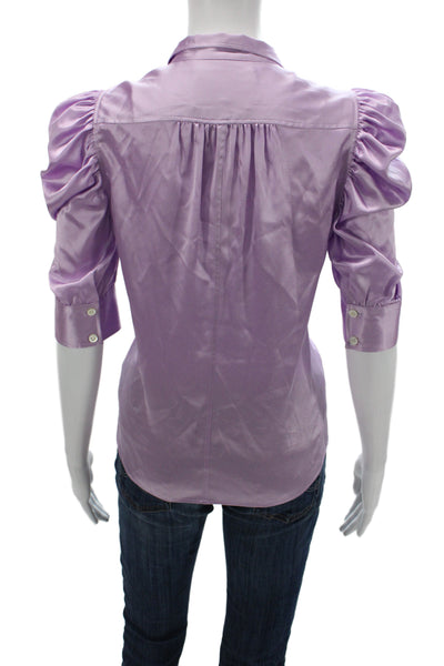 Frame Womens Basic Purple Silk Collared 3/4 Sleeve Blouse Size S