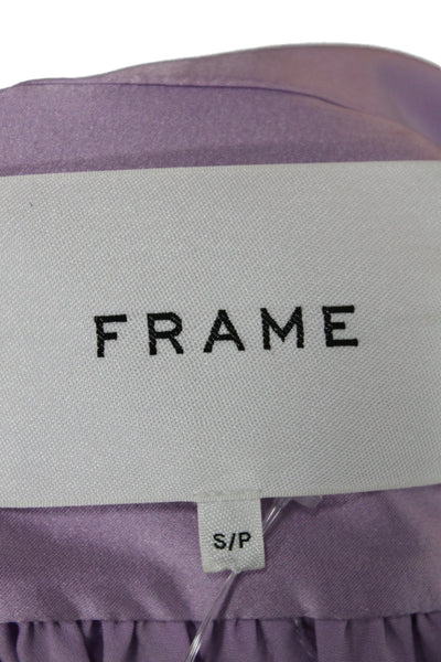 Frame Womens Basic Purple Silk Collared 3/4 Sleeve Blouse Size S