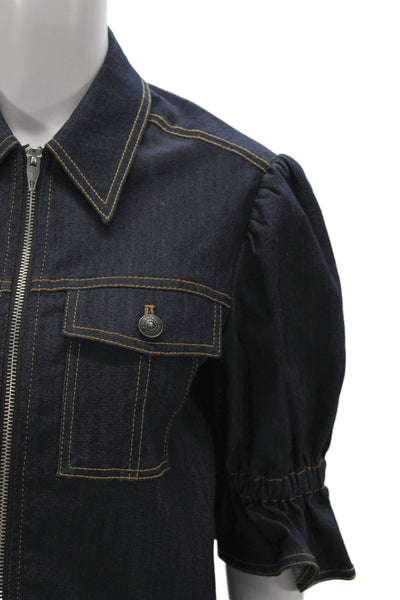 Cinq à Sept Women Blue Basic Jacket 3/4 Sleeve Zip Closure Size XS