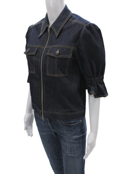 Cinq à Sept Women Blue Basic Jacket 3/4 Sleeve Zip Closure Size XS