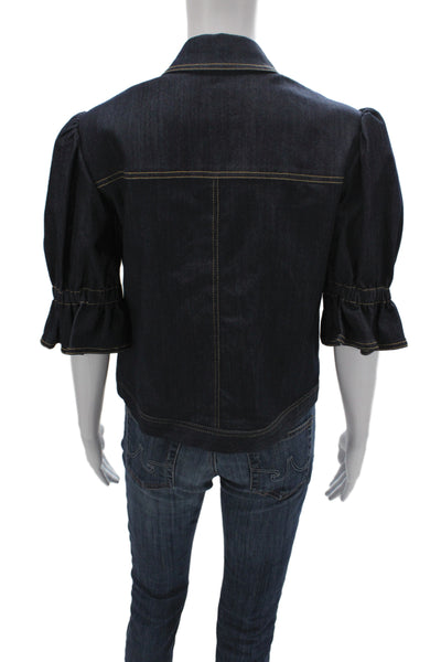 Cinq à Sept Women Blue Basic Jacket 3/4 Sleeve Zip Closure Size XS