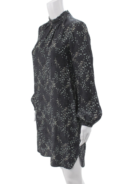 Charlotte Brody Women Silk Black Shift Dress Long Sleeve High Neck Stars Size S
