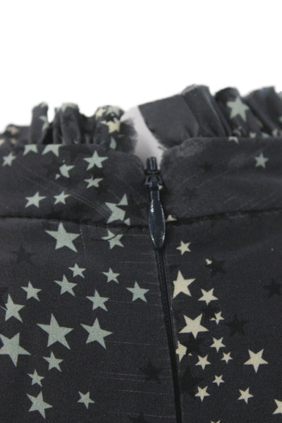 Charlotte Brody Women Silk Black Shift Dress Long Sleeve High Neck Stars Size S