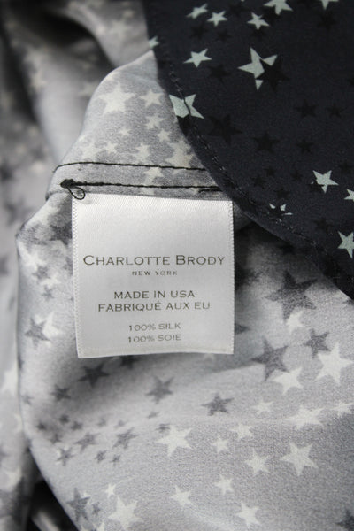 Charlotte Brody Women Silk Black Shift Dress Long Sleeve High Neck Stars Size S