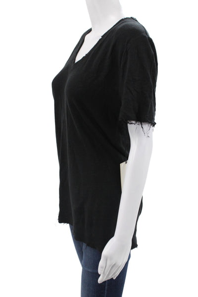 Elan Womens Black Linen V-Neck Short Sleeve Basic T-Shirt Size M
