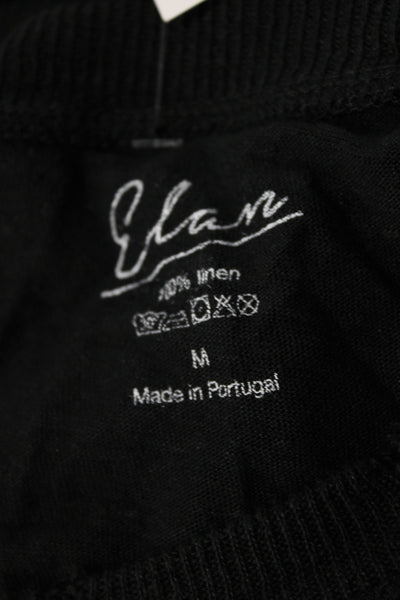 Elan Womens Black Linen V-Neck Short Sleeve Basic T-Shirt Size M