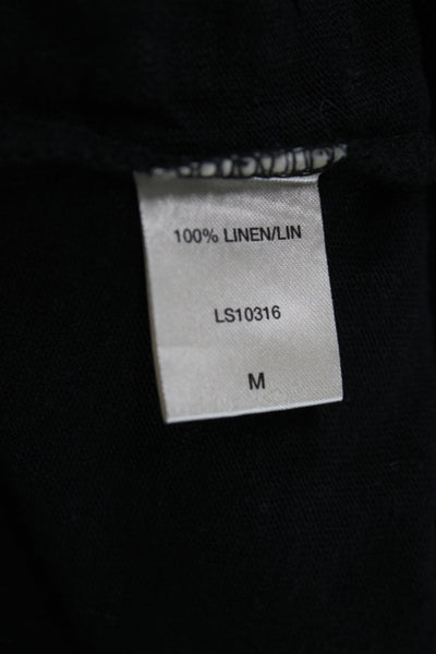 Elan Womens Black Linen V-Neck Short Sleeve Basic T-Shirt Size M