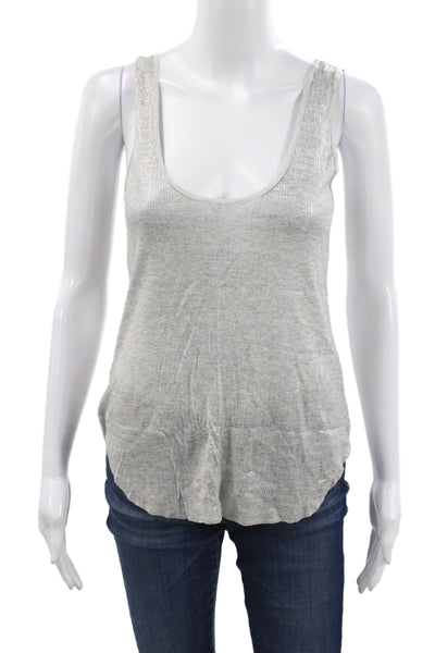 Enza Costa For Intermix Women Gray Ribbed Scoop Neck Basic Tank Size S