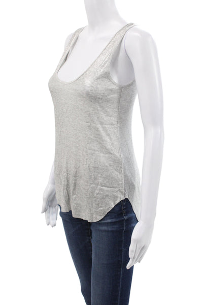 Enza Costa For Intermix Women Gray Ribbed Scoop Neck Basic Tank Size S