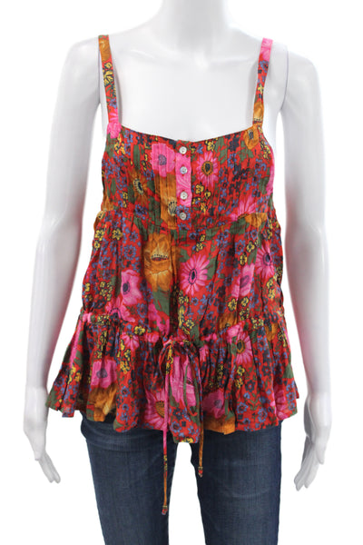 Spell And The Gypsy Women Boho Floral Rayon Camisole Scoop Neck Button Size S