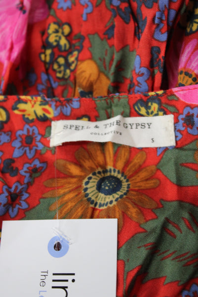Spell And The Gypsy Women Boho Floral Rayon Camisole Scoop Neck Button Size S