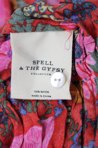 Spell And The Gypsy Women Boho Floral Rayon Camisole Scoop Neck Button Size S