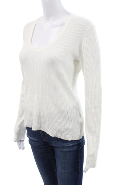 James Perse Women Basic Linen Scoop Neck Long Sleeve T-Shirt White Size 3