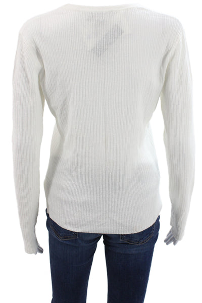 James Perse Women Basic Linen Scoop Neck Long Sleeve T-Shirt White Size 3