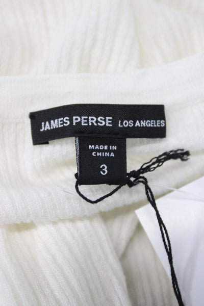 James Perse Women Basic Linen Scoop Neck Long Sleeve T-Shirt White Size 3