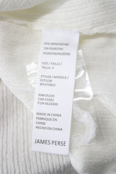 James Perse Women Basic Linen Scoop Neck Long Sleeve T-Shirt White Size 3