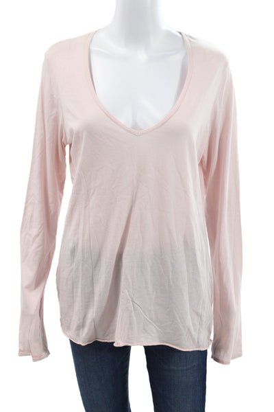 Standard James Perse Women Pink Supima Cotton V-Neck Long Sleeve Tee Size 4