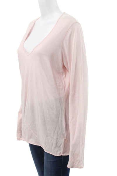 Standard James Perse Women Pink Supima Cotton V-Neck Long Sleeve Tee Size 4