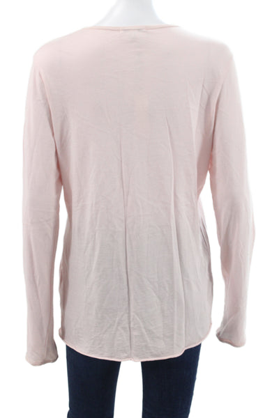 Standard James Perse Women Pink Supima Cotton V-Neck Long Sleeve Tee Size 4