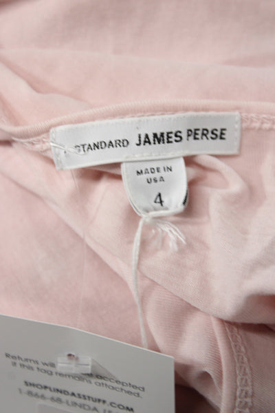 Standard James Perse Women Pink Supima Cotton V-Neck Long Sleeve Tee Size 4