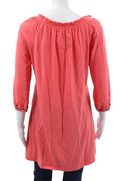 JW Los Angeles Women Pink Floral Tunic Blouse Scoop 3/4 Sleeve Cotton Size XS