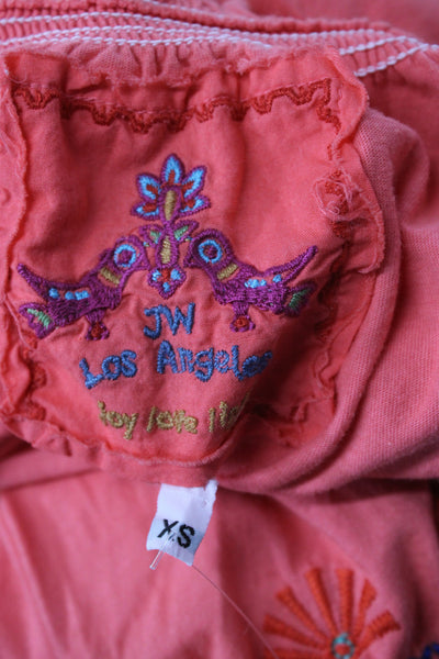 JW Los Angeles Women Pink Floral Tunic Blouse Scoop 3/4 Sleeve Cotton Size XS